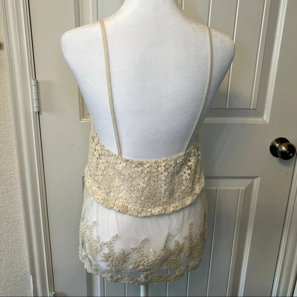 Just Me crochet and lace knit mesh tank/cami top, sz S - Picture 3 of 9